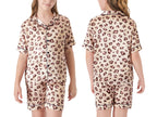Topgal Satin Pajamas for Girls Beige & Pink Leopard 2 PC Short Sleeves Teen Girl Silky Nightwear Size 10 (Part 1 of 2)