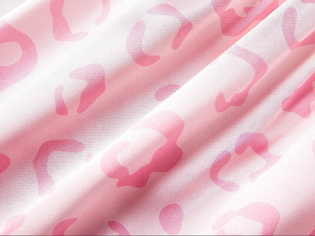 Topgal Satin Pajamas for Girls Beige & Pink Leopard 2 PC Short Sleeves Teen Girl Silky Nightwear Size 10 (Part 1 of 2)
