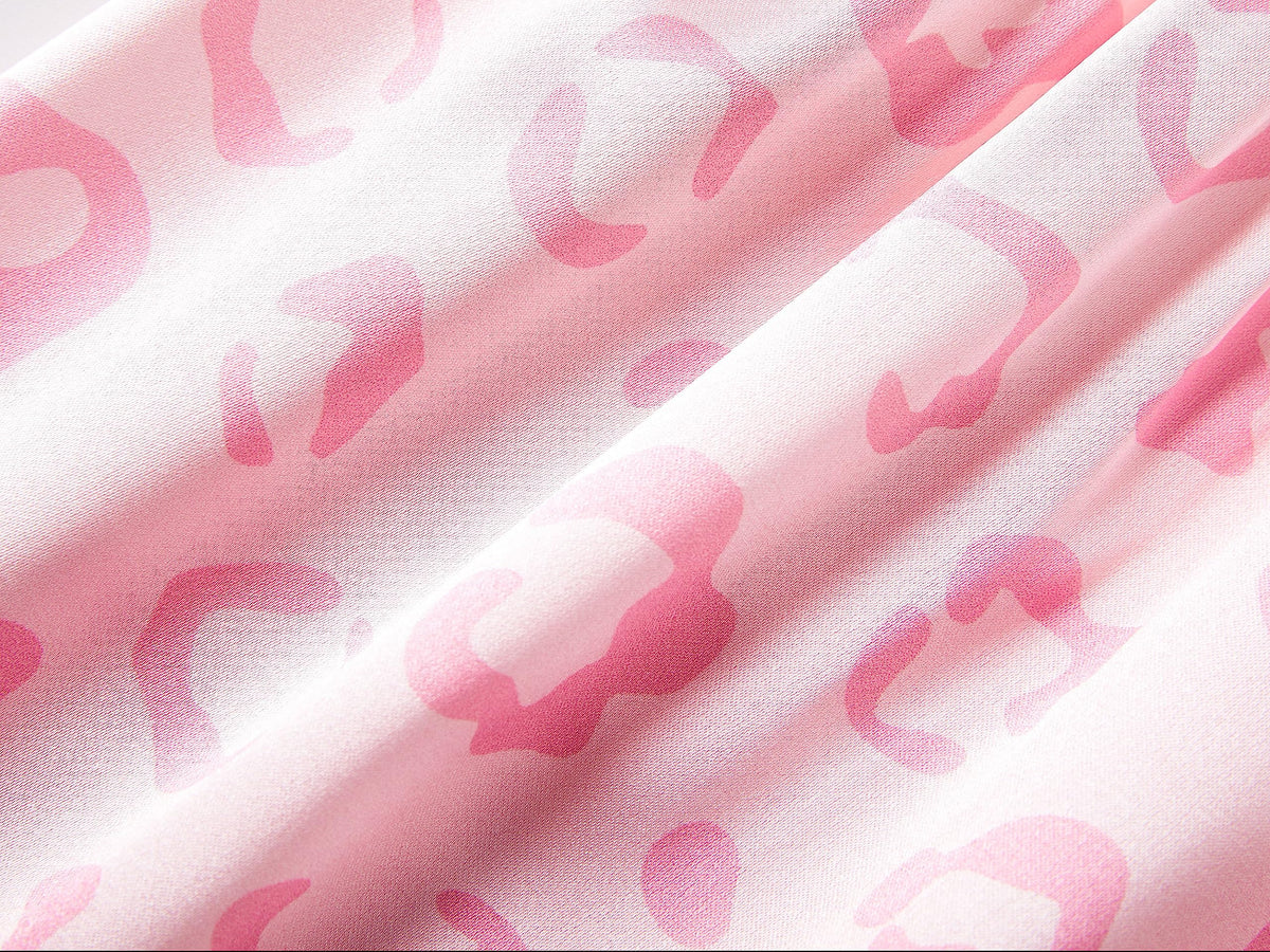 Topgal Satin Pajamas for Girls Beige & Pink Leopard 2 PC Short Sleeves Teen Girl Silky Nightwear Size 10 (Part 1 of 2)