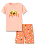 Topgal Girls Cotton Knit Pajamas Toddler Summer Top & Shorts Sung Fit Dog Pjs Orange Sleepwear Clothes Set Size 10