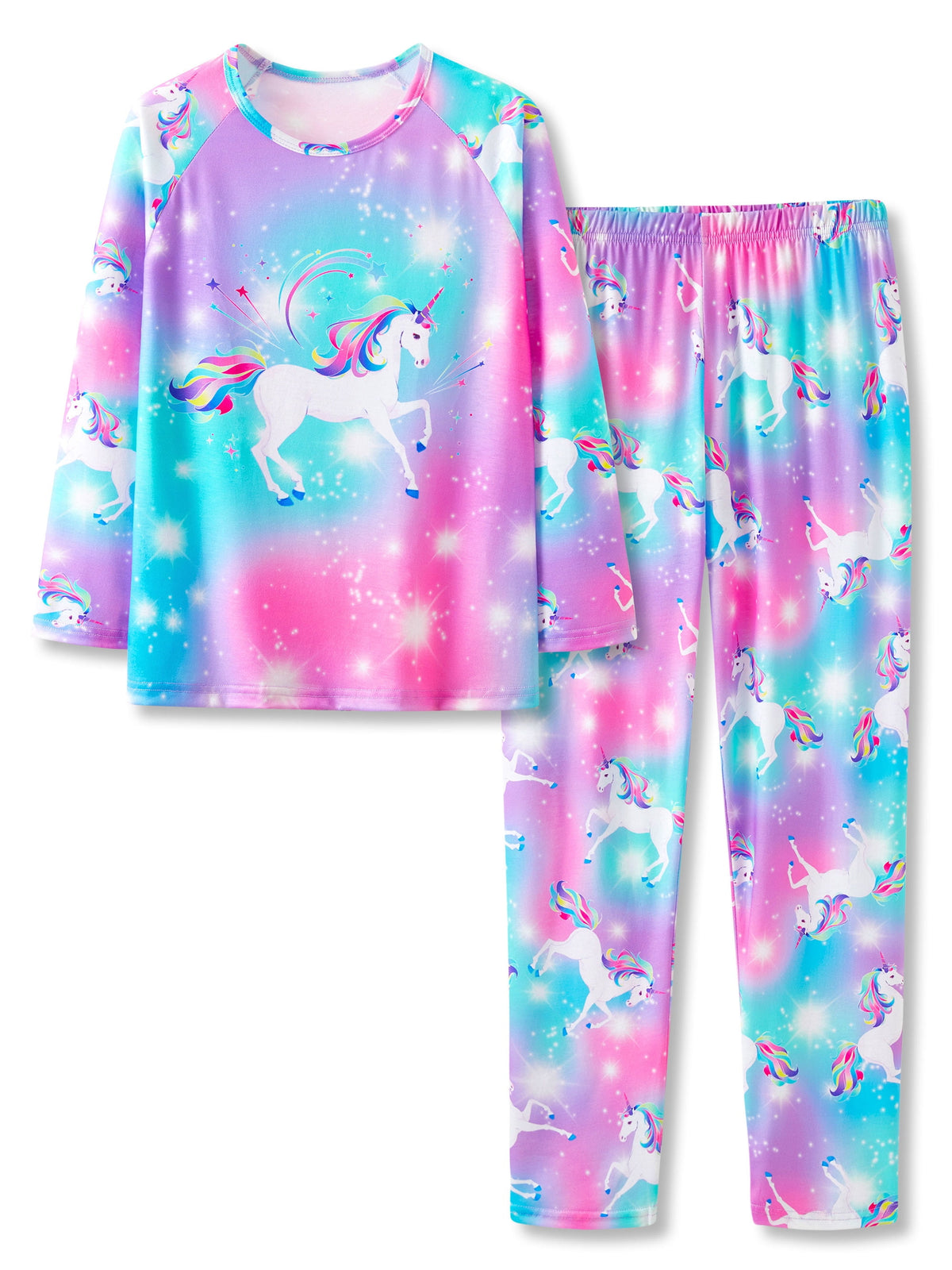 Topgal Little & Big Girls Pajamas Rainbow Unicorn Cotton Long Sleeve PJ Set Size 12
