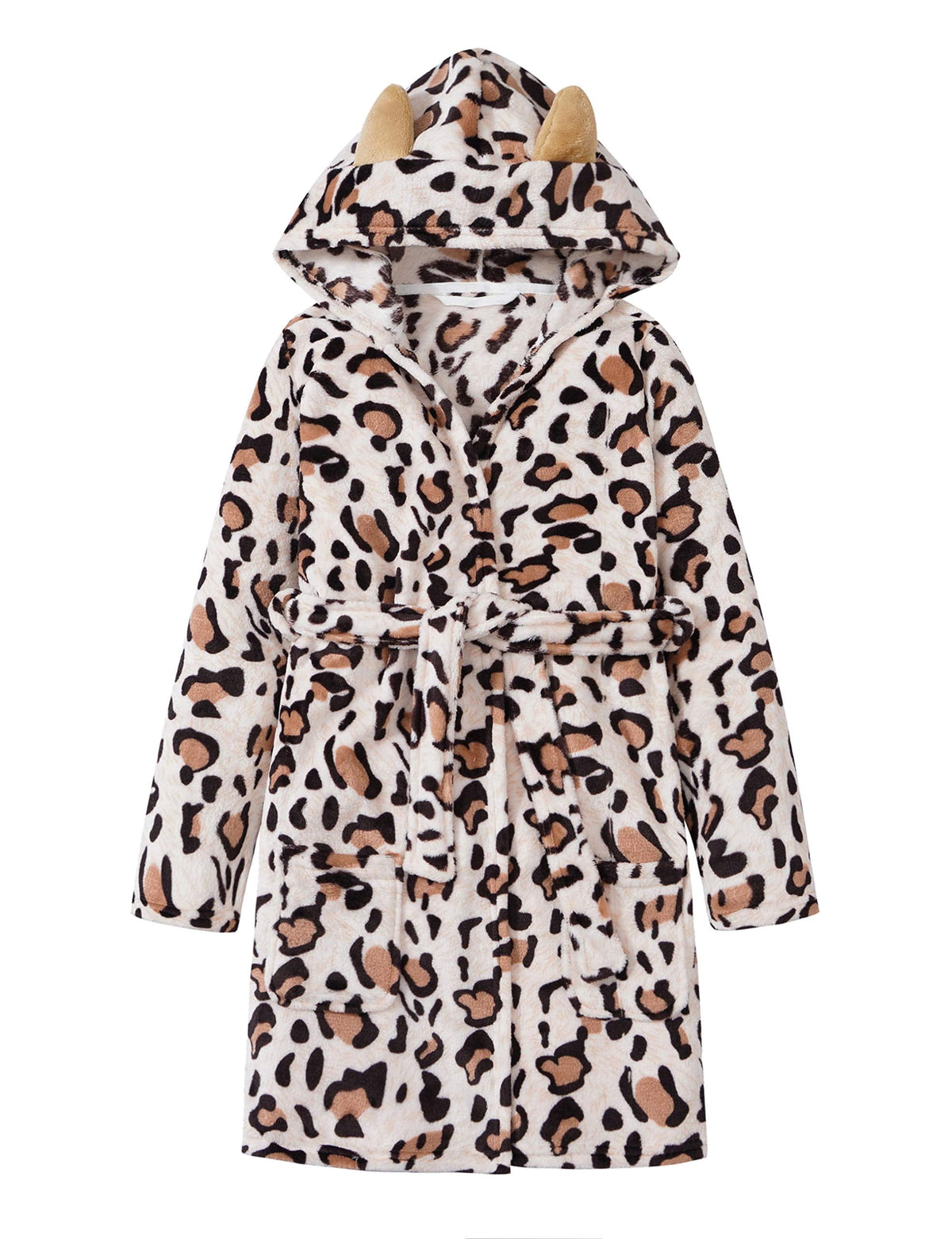 Topgal Teen Robe for Girls Cozy Classic Yellow Leopard Bathrobe Toddler Big Kid Size 12