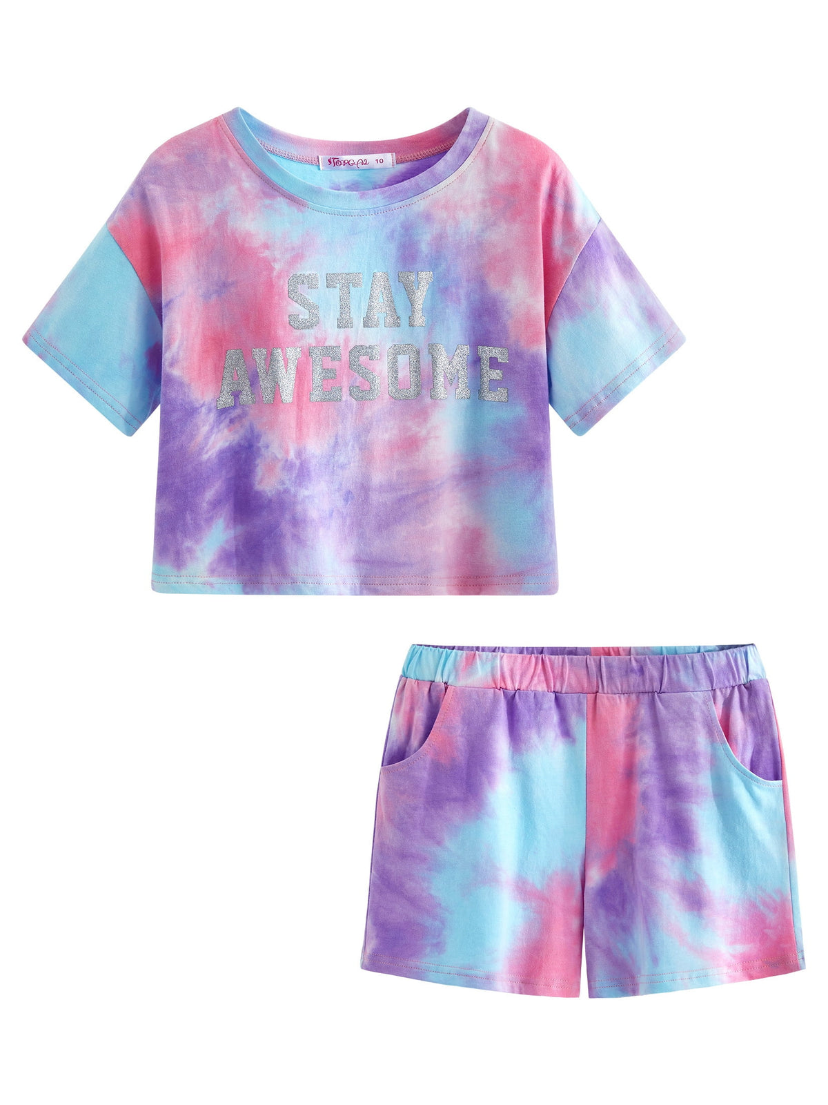 Topgal 100% Cotton Tie Dye Black & White Crop Top & Shorts Clothes Set Outfit for Big Girls Size 6