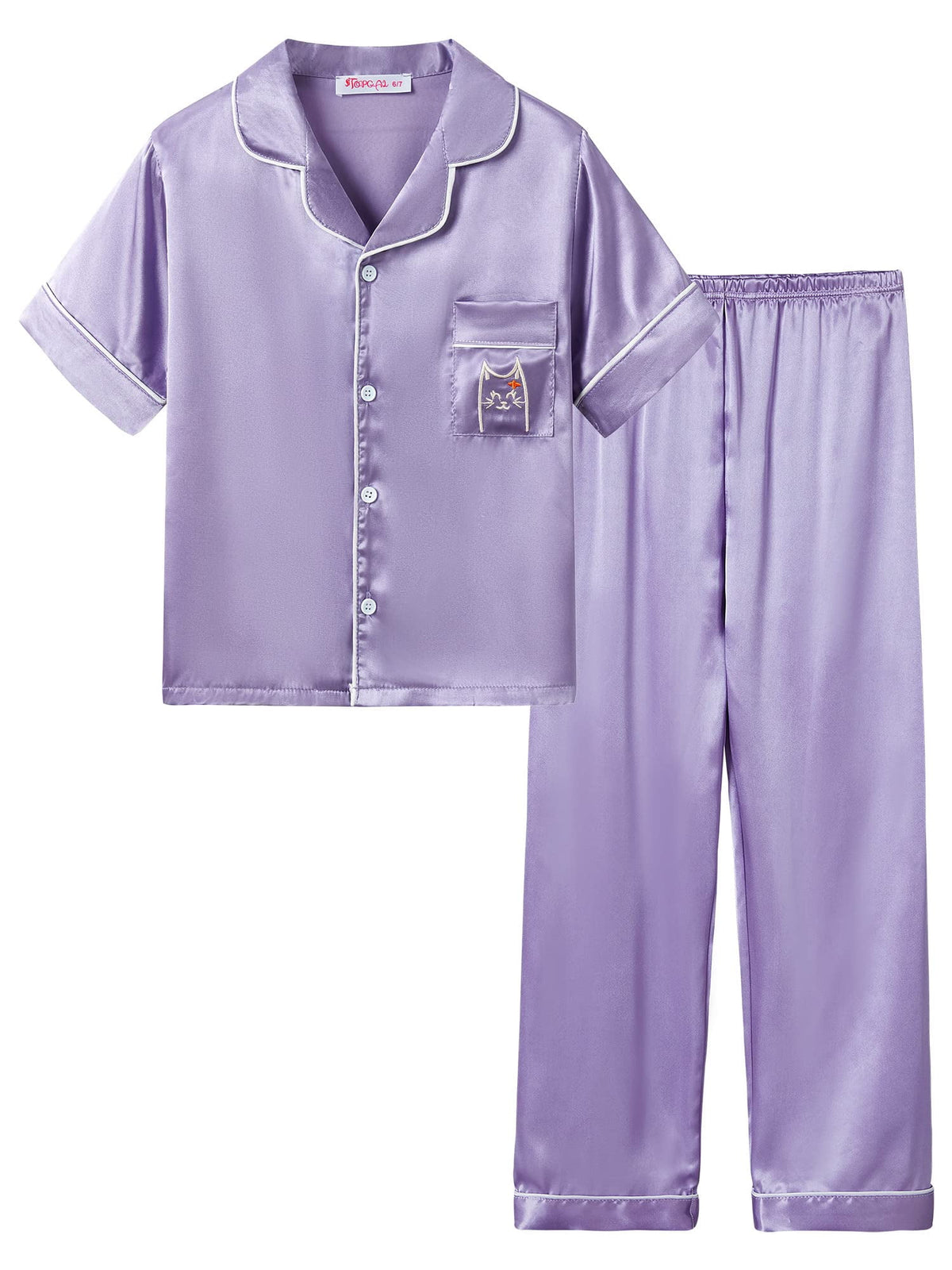 Topgal Satin Pajamas for Girls Beige & Pink Leopard 2 PC Short Sleeves Teen Girl Silky Nightwear Size 10 (Part 1 of 2)