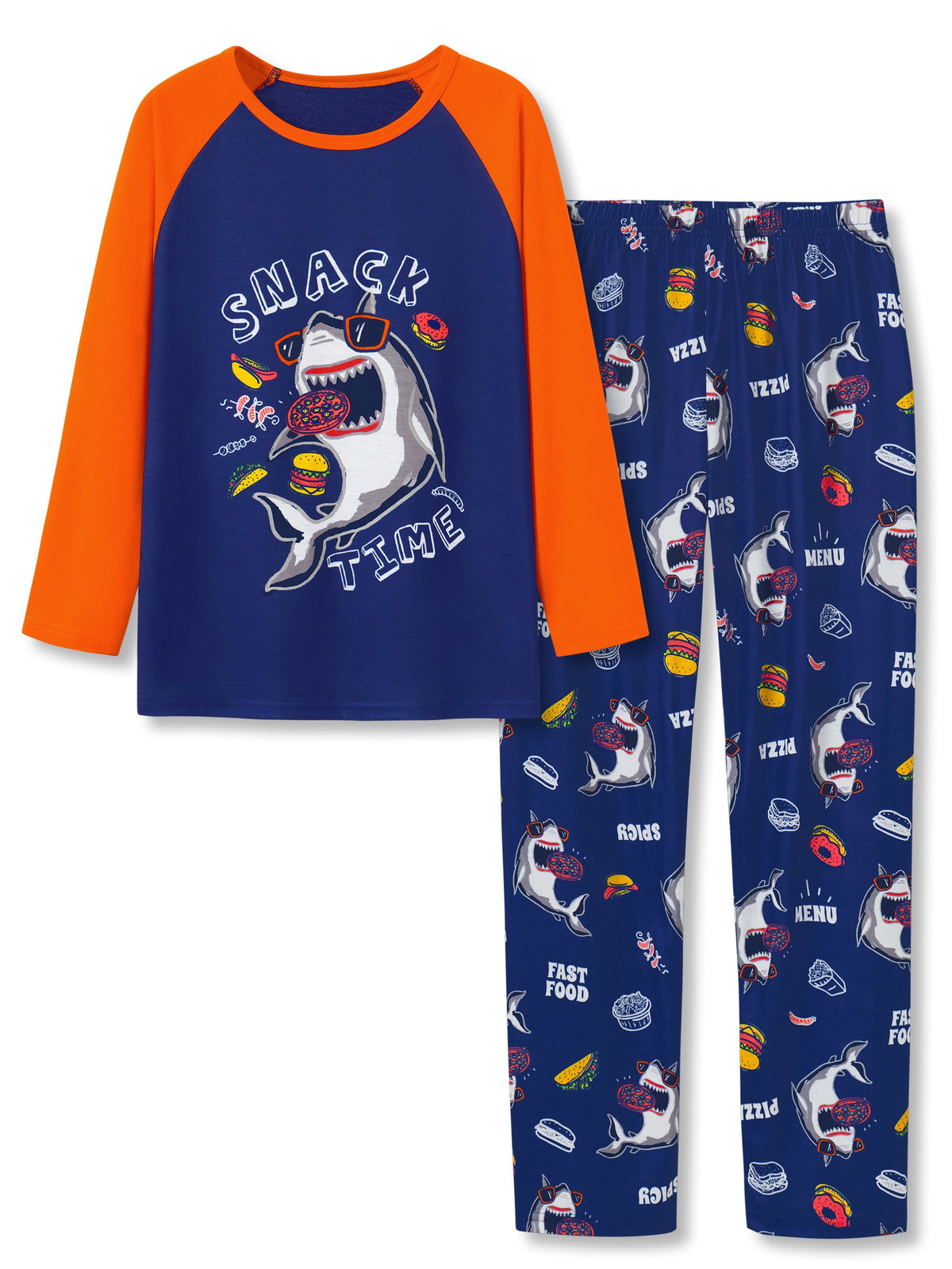Topgal Boys Long Sleeve Cozy Pajamas Set 2 Piece Seasonal Jammie Shark Pizza All-over Print Grahic PJs Set for Kids Size 10