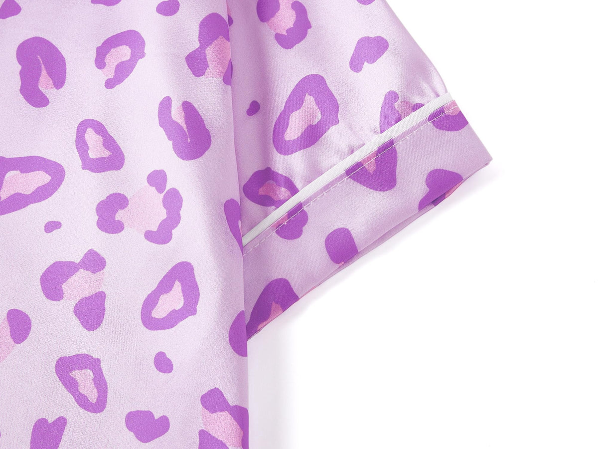 Topgal Satin Pajamas for Girls Beige & Pink Leopard 2 PC Short Sleeves Teen Girl Silky Nightwear Size 10 (Part 1 of 2)