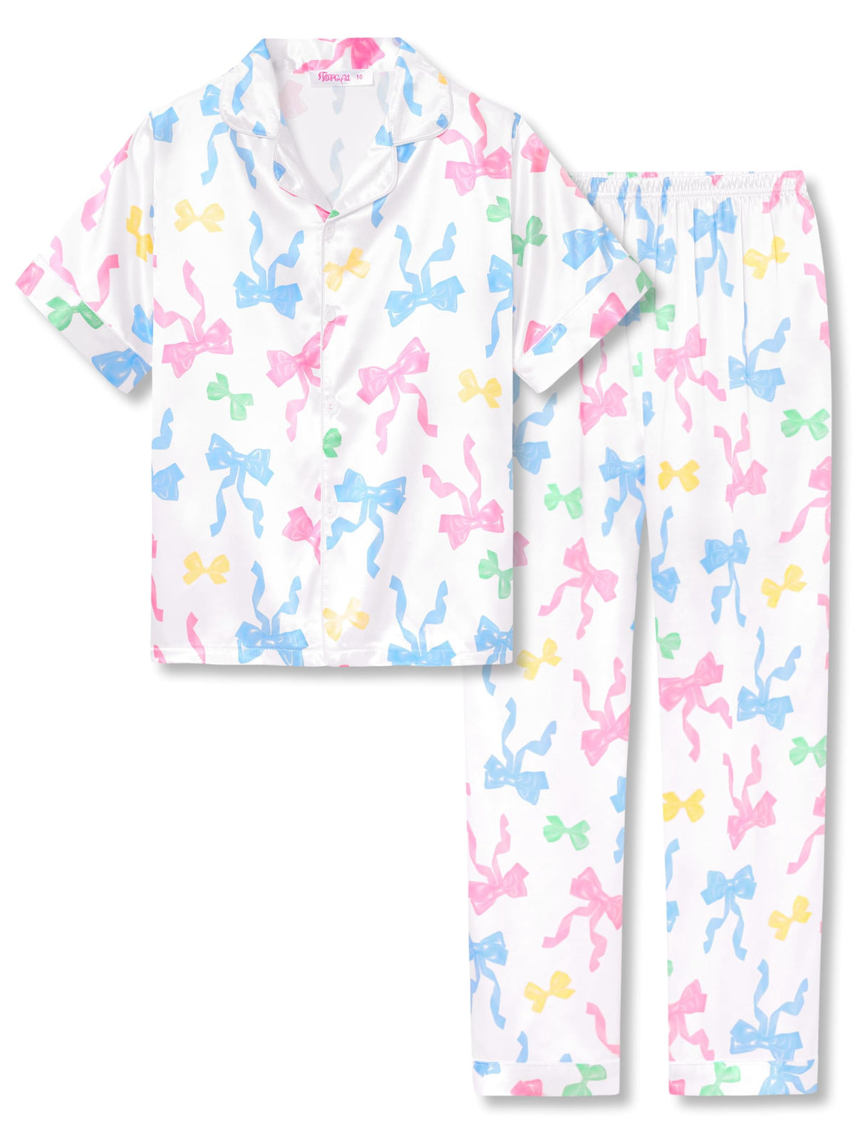 Topgal Satin Pajamas for Girls Beige & Pink Leopard 2 PC Short Sleeves Teen Girl Silky Nightwear Size 10 (Part 2 of 2)
