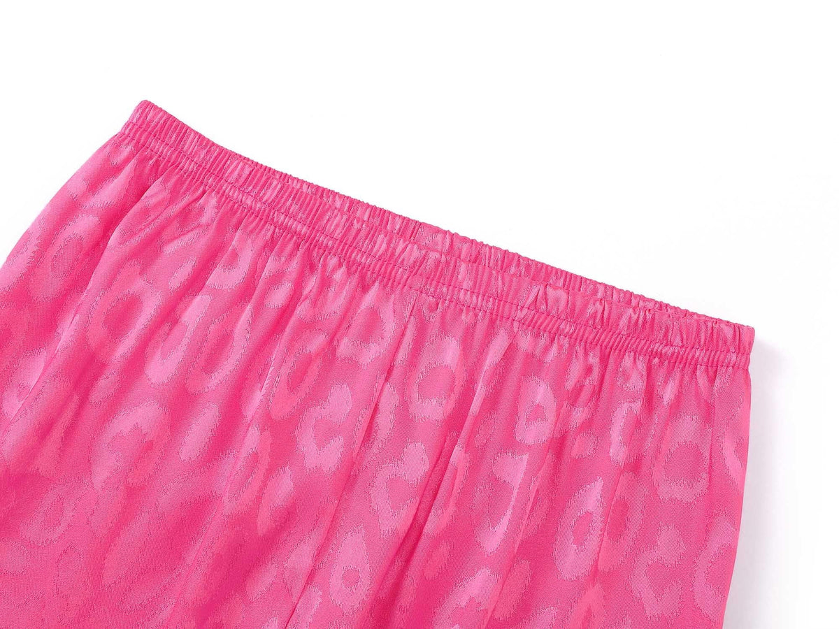 Topgal Satin Pajamas for Girls Beige & Pink Leopard 2 PC Short Sleeves Teen Girl Silky Nightwear Size 10 (Part 2 of 2)