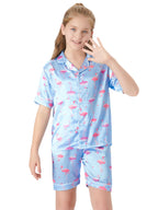 Topgal Satin Pajamas for Girls Beige & Pink Leopard 2 PC Short Sleeves Teen Girl Silky Nightwear Size 10 (Part 1 of 2)