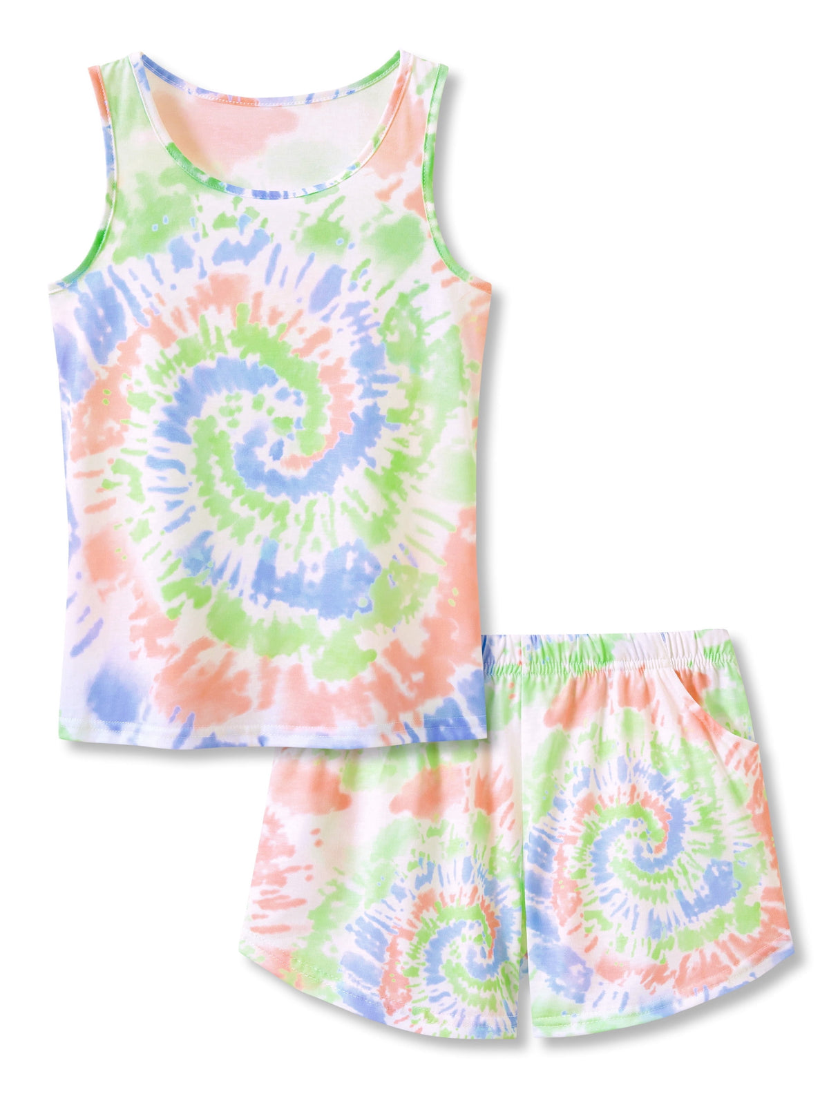 Topgal Tween Girls Pajamas Tie Dye Rainbow Unicorn Cotton Tank Top & Shorts PJS Size 18