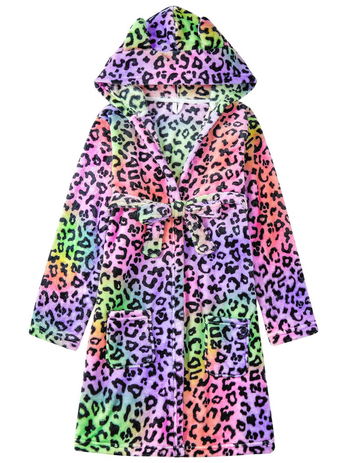 Topgal Teen Robe for Girls Cozy Classic Yellow Leopard Bathrobe Toddler Big Kid Size 12