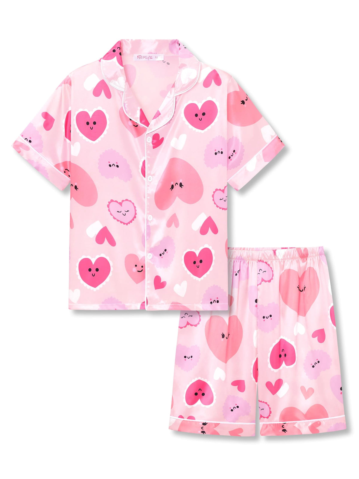Topgal Satin Pajamas for Girls Beige & Pink Leopard 2 PC Short Sleeves Teen Girl Silky Nightwear Size 10 (Part 2 of 2)