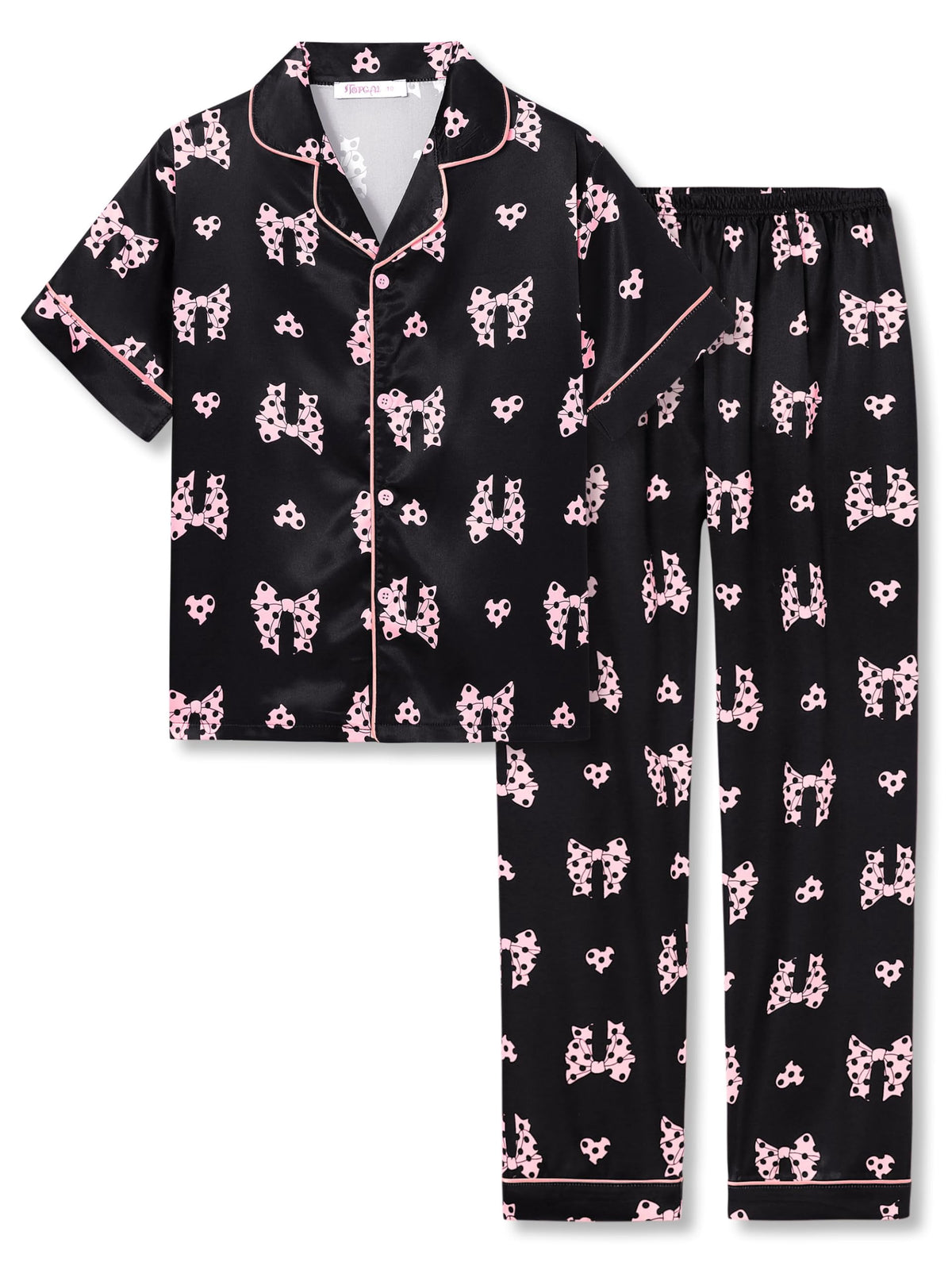 Topgal Satin Pajamas for Girls Beige & Pink Leopard 2 PC Short Sleeves Teen Girl Silky Nightwear Size 10 (Part 2 of 2)