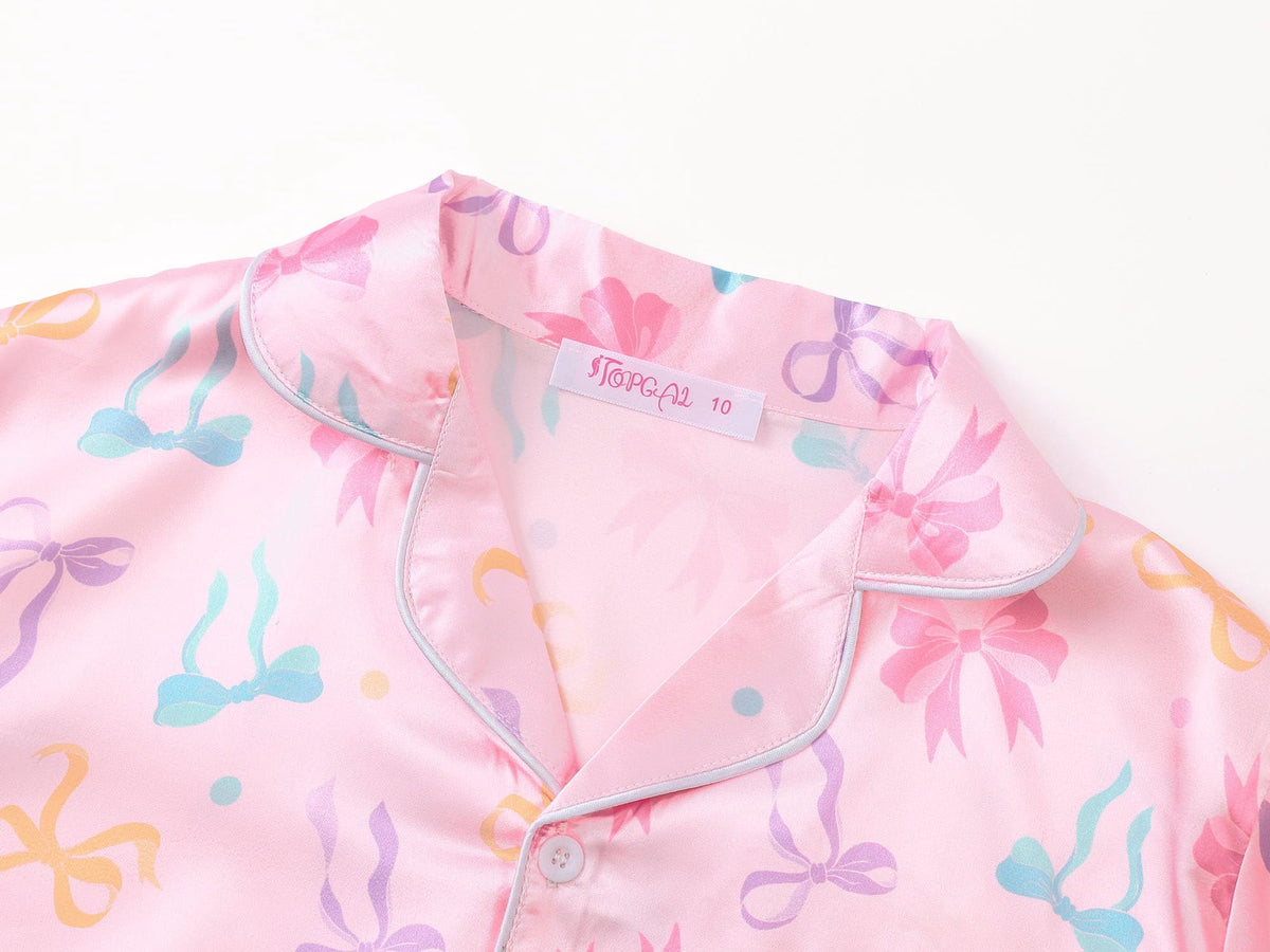 Topgal Satin Pajamas for Girls Beige & Pink Leopard 2 PC Short Sleeves Teen Girl Silky Nightwear Size 10 (Part 2 of 2)
