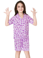 Topgal Satin Pajamas for Girls Beige & Pink Leopard 2 PC Short Sleeves Teen Girl Silky Nightwear Size 10 (Part 1 of 2)