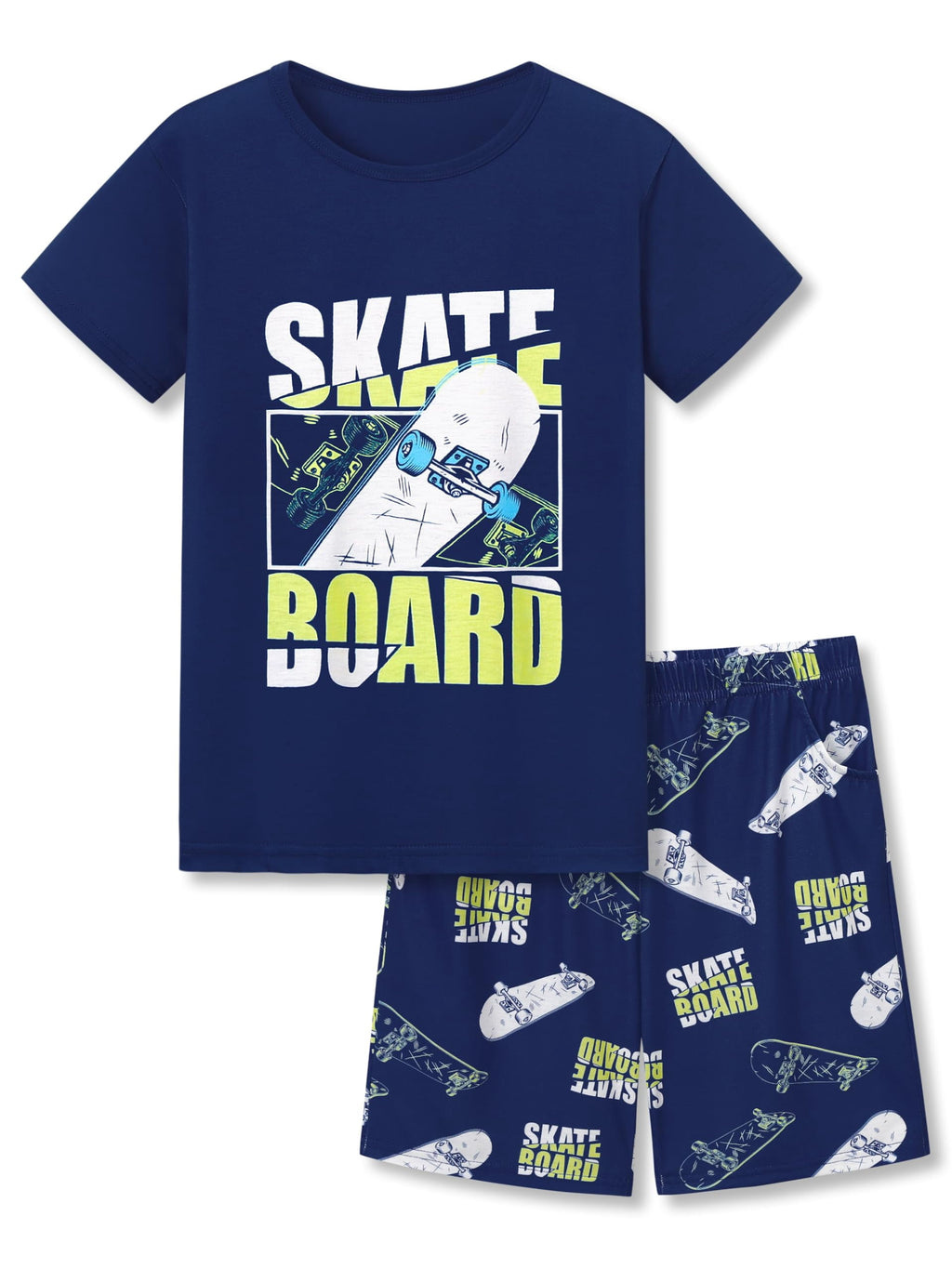 Topgal Kids & Big Boys Pajamas Comfy Navy 2 Piece Short Sleeves Top & Shorts Skate Board Trendy Sleepwear Set Size 10