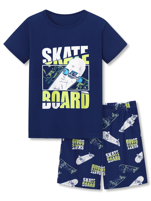 Topgal Kids & Big Boys Pajamas Comfy Navy 2 Piece Short Sleeves Top & Shorts Skate Board Trendy Sleepwear Set Size 10