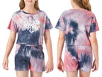Topgal 100% Cotton Tie Dye Black & White Crop Top & Shorts Clothes Set Outfit for Big Girls Size 6