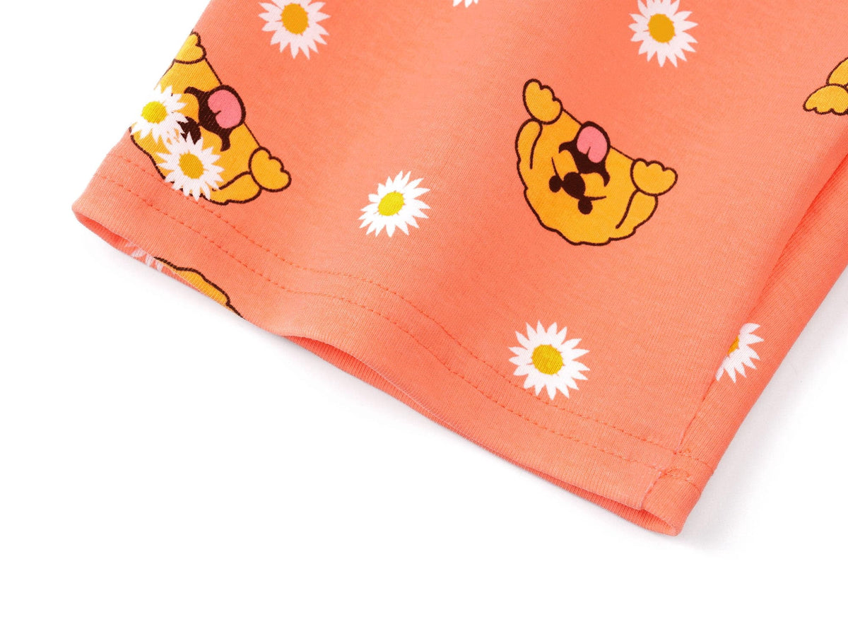 Topgal Girls Cotton Knit Pajamas Toddler Summer Top & Shorts Sung Fit Dog Pjs Orange Sleepwear Clothes Set Size 10