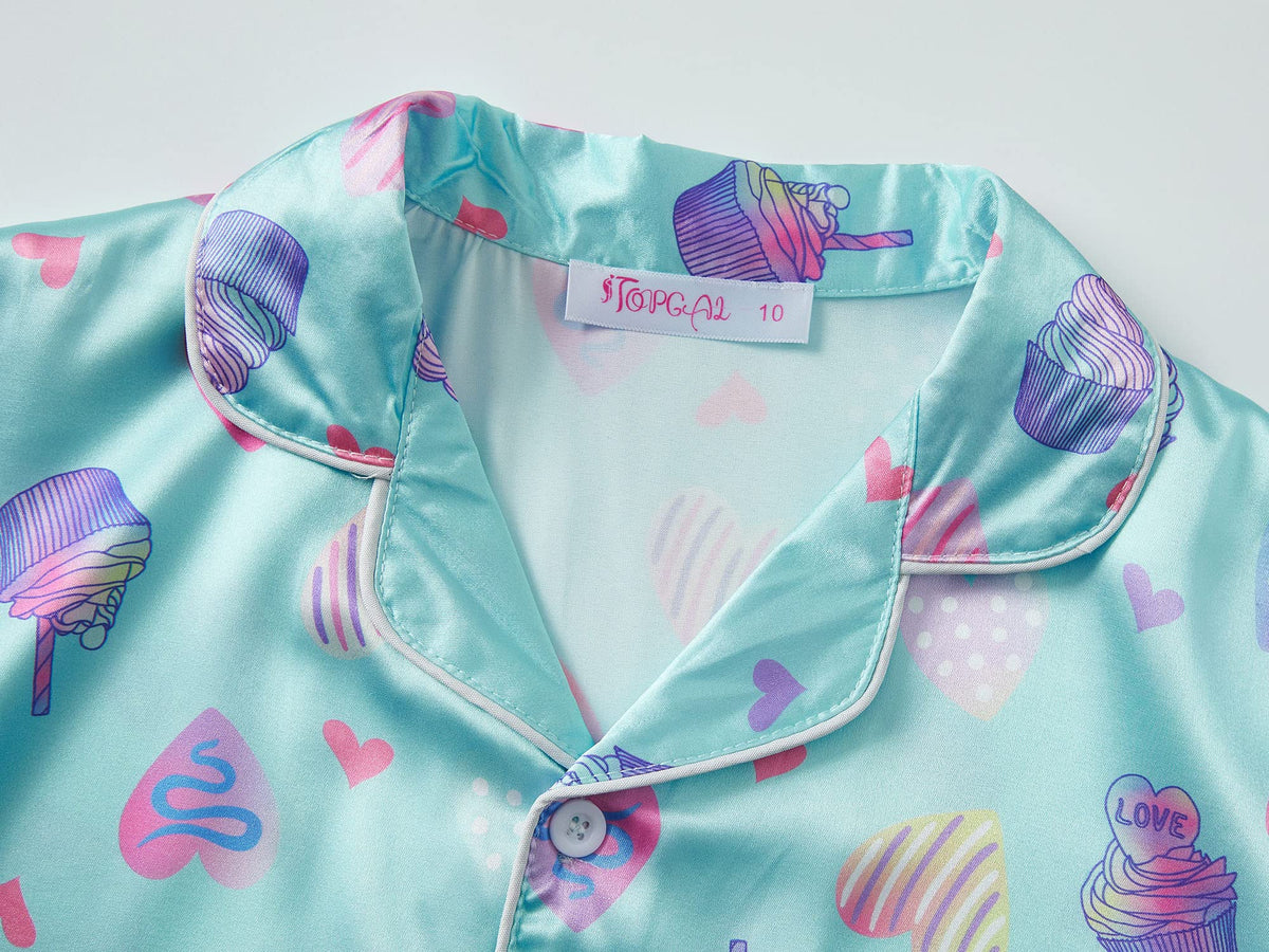 Topgal Satin Pajamas for Girls Beige & Pink Leopard 2 PC Short Sleeves Teen Girl Silky Nightwear Size 10 (Part 1 of 2)