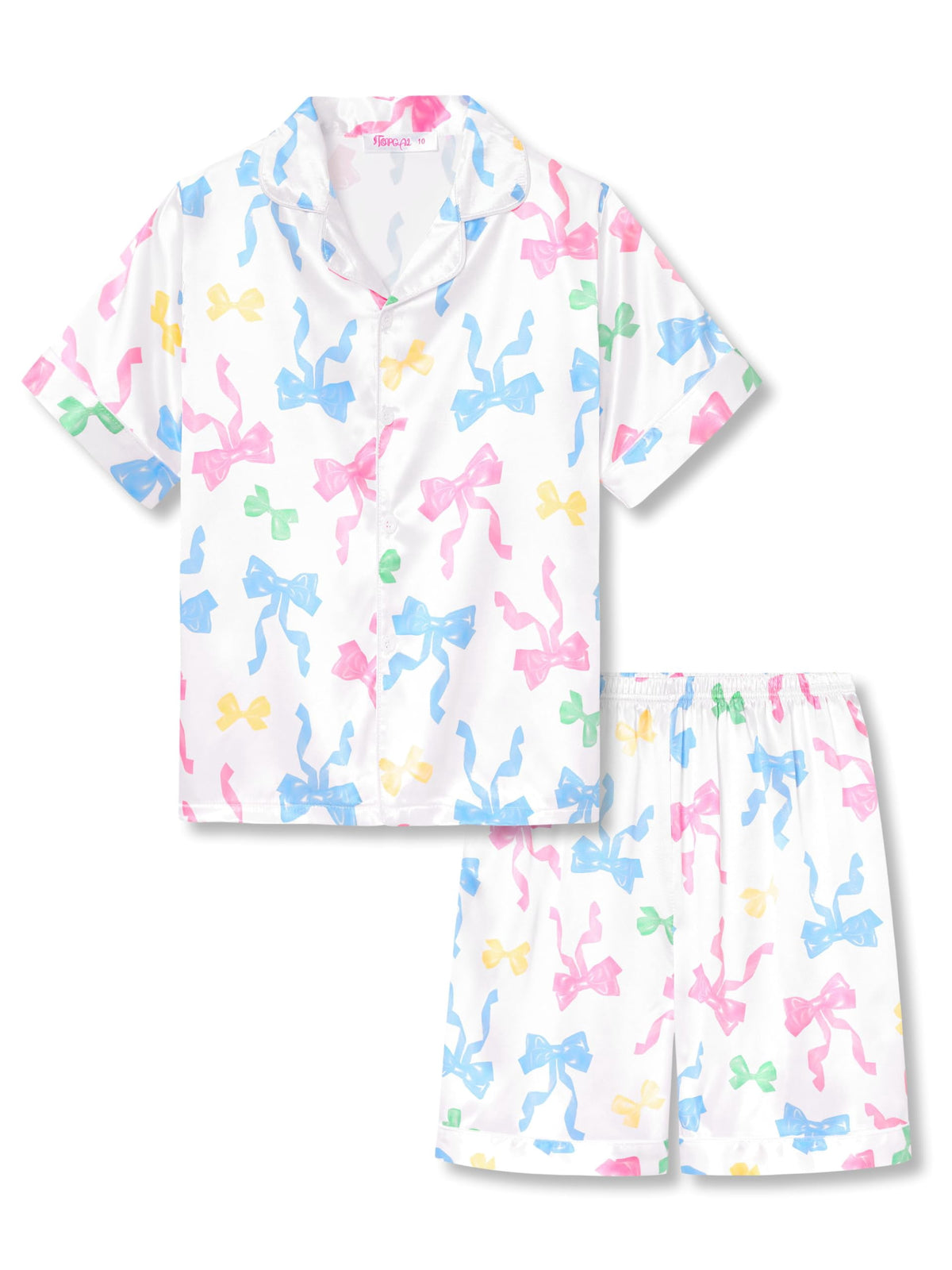 Topgal Satin Pajamas for Girls Beige & Pink Leopard 2 PC Short Sleeves Teen Girl Silky Nightwear Size 10 (Part 2 of 2)