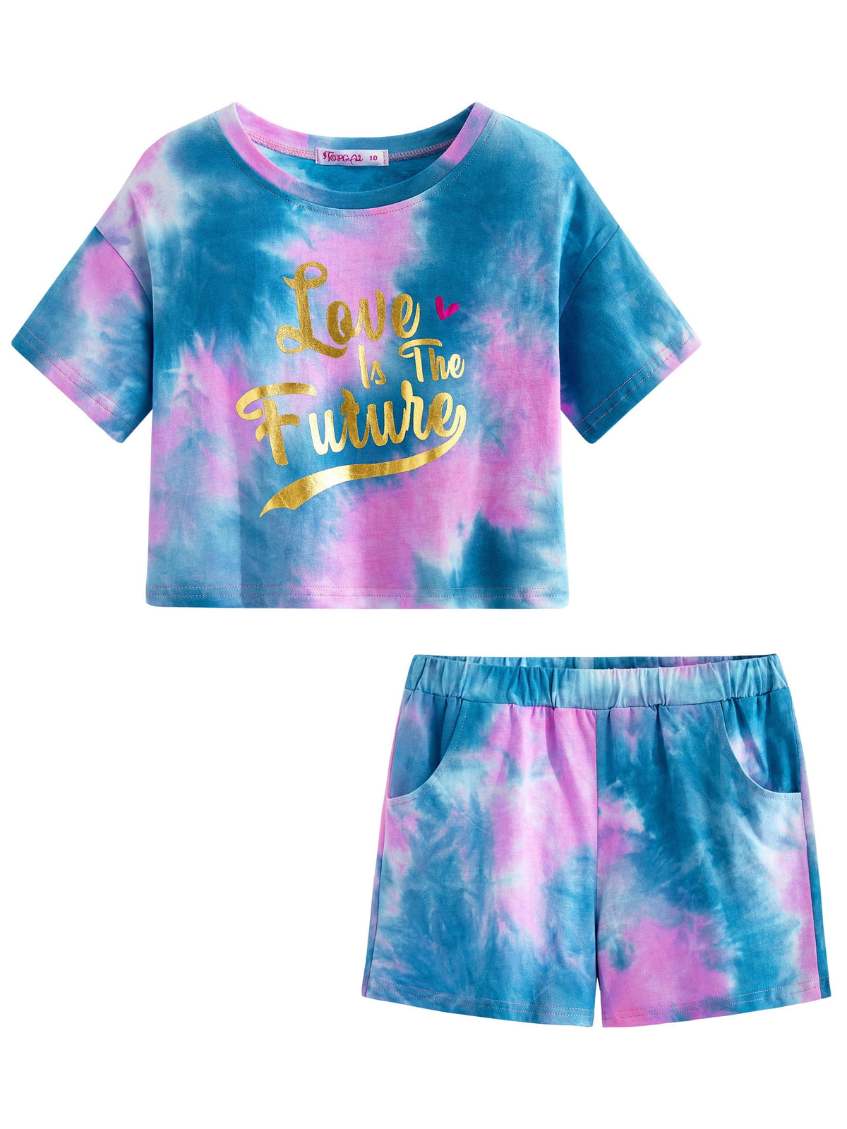 Topgal 100% Cotton Tie Dye Black & White Crop Top & Shorts Clothes Set Outfit for Big Girls Size 6