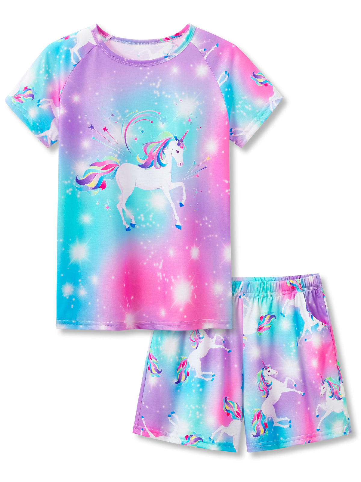 Topgal Tween Girls Pajamas Tie Dye Rainbow Unicorn Cotton Tank Top & Shorts PJS Size 18
