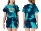 Topgal 100% Cotton Tie Dye Black & White Crop Top & Shorts Clothes Set Outfit for Big Girls Size 6