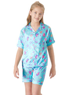 Topgal Satin Pajamas for Girls Beige & Pink Leopard 2 PC Short Sleeves Teen Girl Silky Nightwear Size 10 (Part 1 of 2)