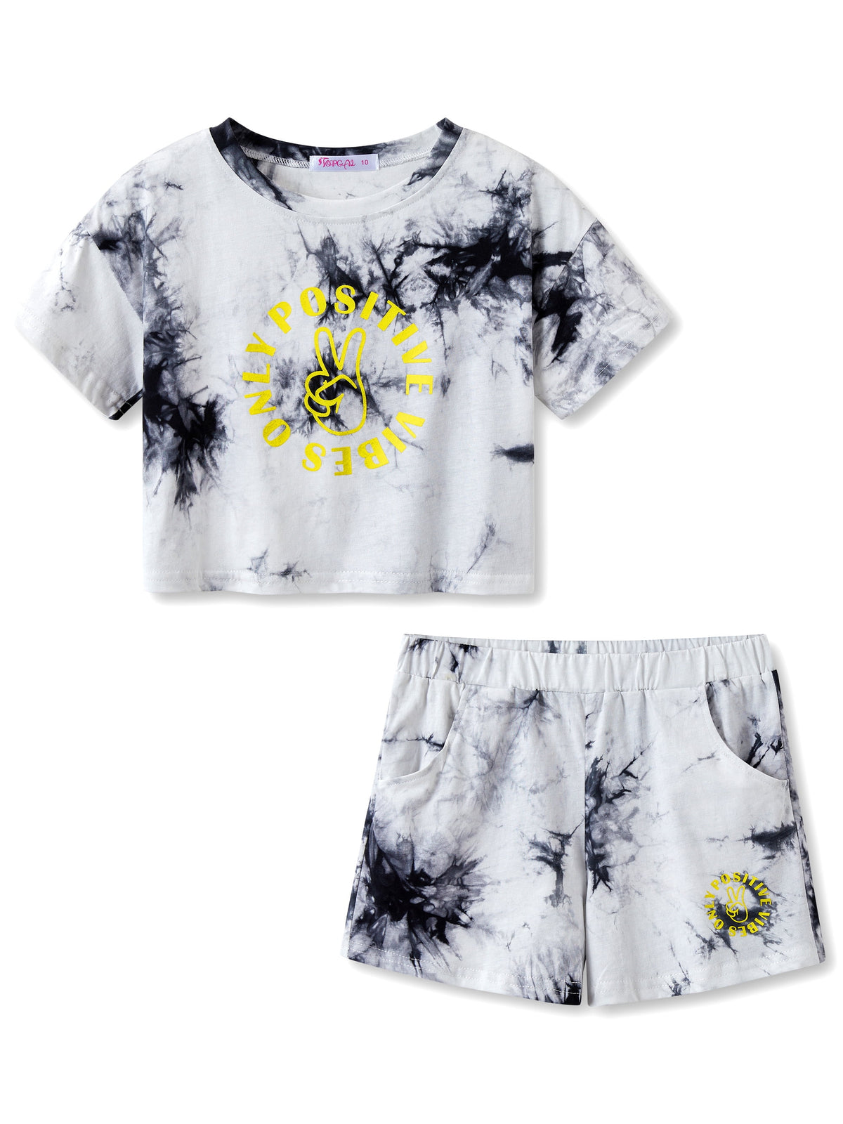 Topgal 100% Cotton Tie Dye Black & White Crop Top & Shorts Clothes Set Outfit for Big Girls Size 6