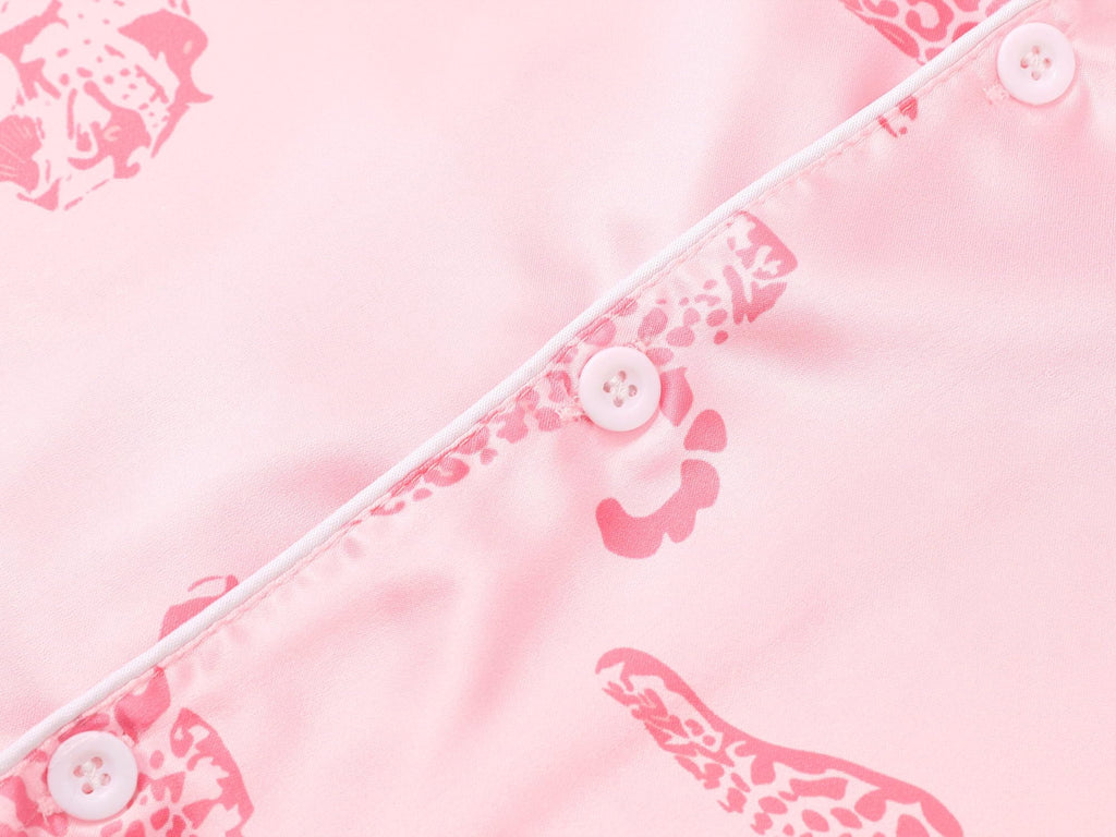 Topgal Satin Pajamas for Girls Beige & Pink Leopard 2 PC Short Sleeves Teen Girl Silky Nightwear Size 10 (Part 2 of 2)