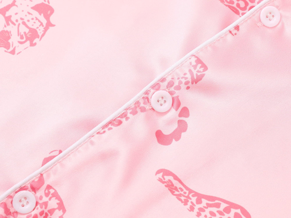 Topgal Satin Pajamas for Girls Beige & Pink Leopard 2 PC Short Sleeves Teen Girl Silky Nightwear Size 10 (Part 2 of 2)