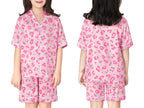 Topgal Satin Pajamas for Girls Beige & Pink Leopard 2 PC Short Sleeves Teen Girl Silky Nightwear Size 10 (Part 1 of 2)