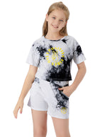 Topgal 100% Cotton Tie Dye Black & White Crop Top & Shorts Clothes Set Outfit for Big Girls Size 6