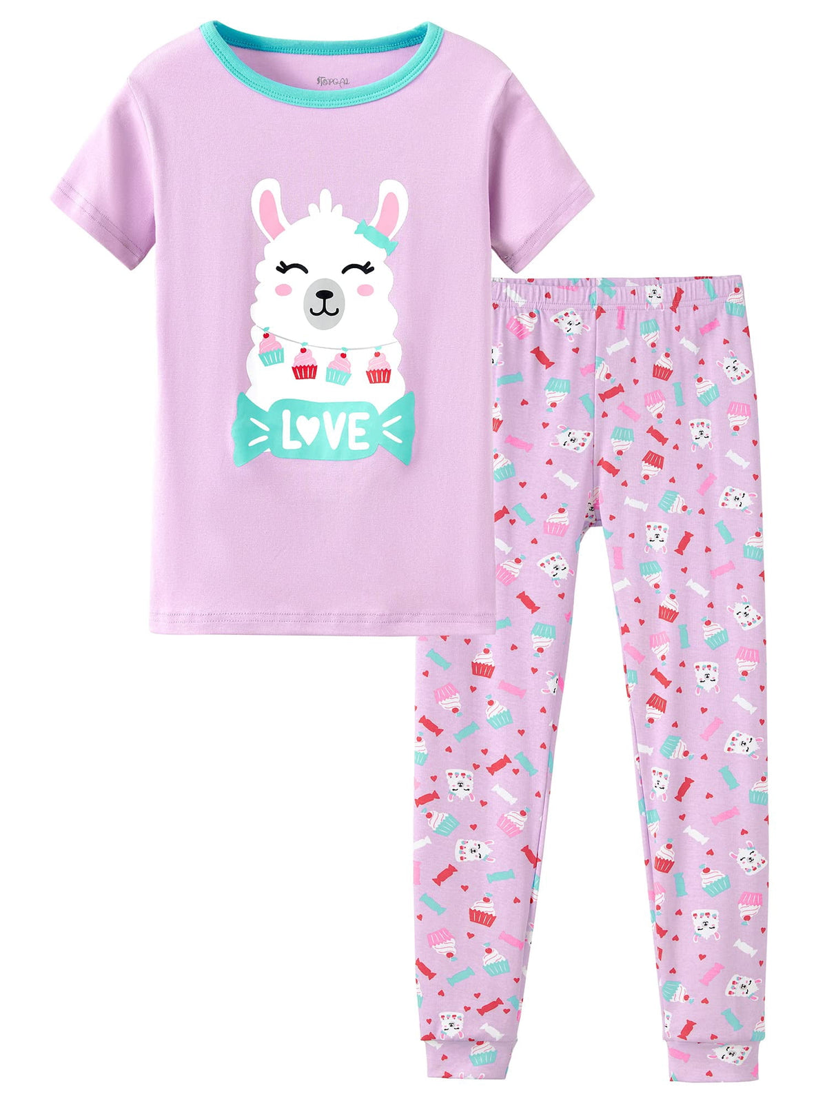 Topgal Purple Kittten Pajamas for Girls – Cotton Snug-Fitting Tee Shorts & Pants PJ Set Size 10