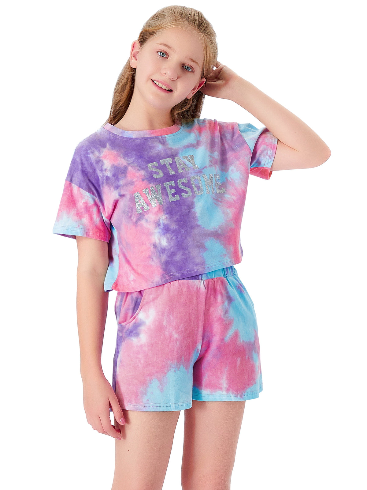 Topgal 100% Cotton Tie Dye Black & White Crop Top & Shorts Clothes Set Outfit for Big Girls Size 6