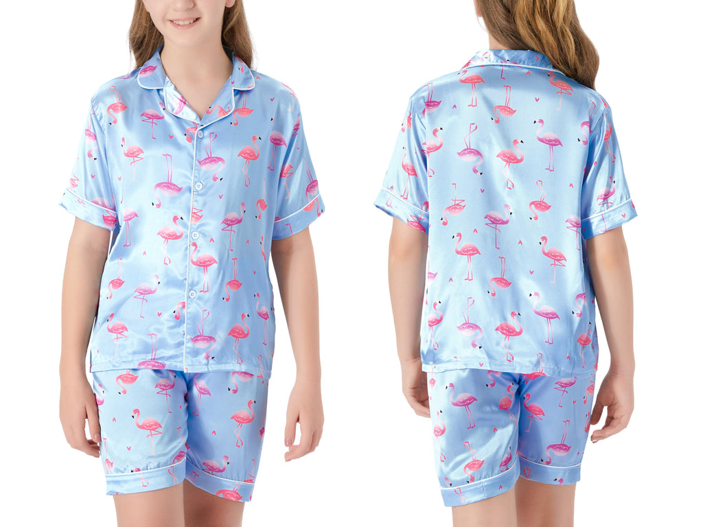 Topgal Satin Pajamas for Girls Beige & Pink Leopard 2 PC Short Sleeves Teen Girl Silky Nightwear Size 10 (Part 1 of 2)