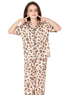 Topgal Satin Pajamas for Girls Beige & Pink Leopard 2 PC Short Sleeves Teen Girl Silky Nightwear Size 10 (Part 1 of 2)