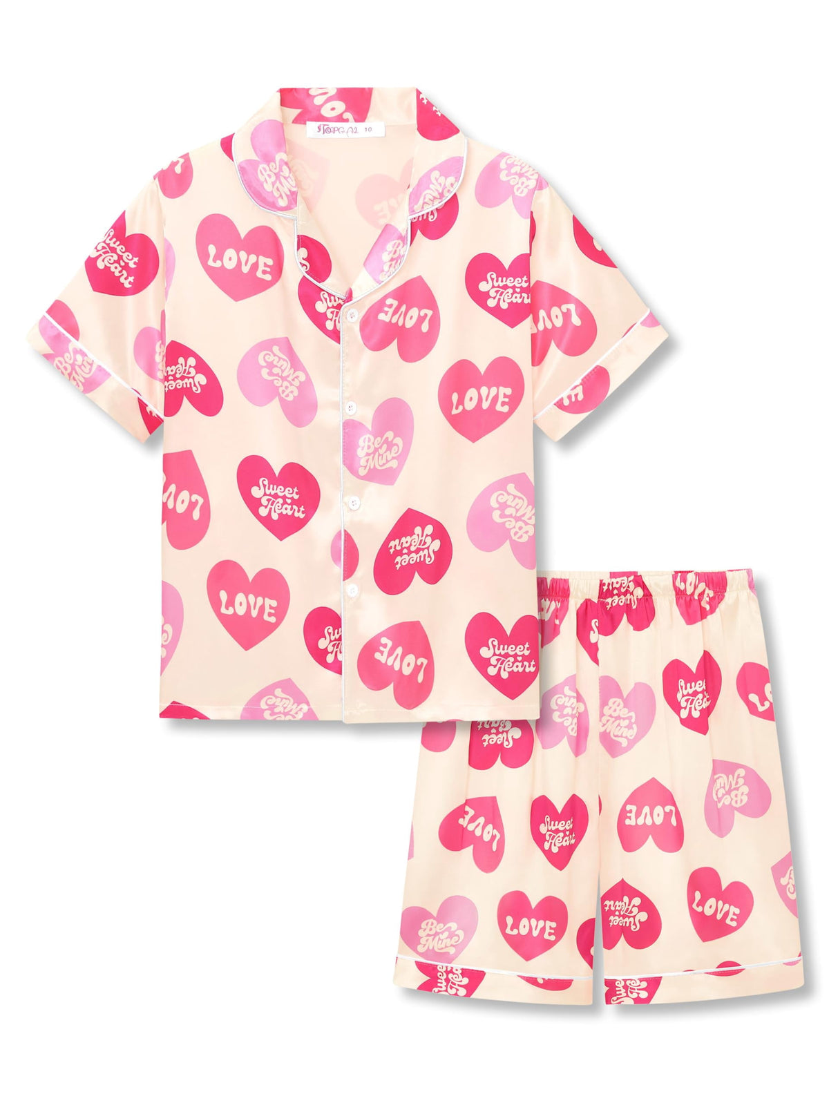 Topgal Satin Pajamas for Girls Beige & Pink Leopard 2 PC Short Sleeves Teen Girl Silky Nightwear Size 10 (Part 2 of 2)