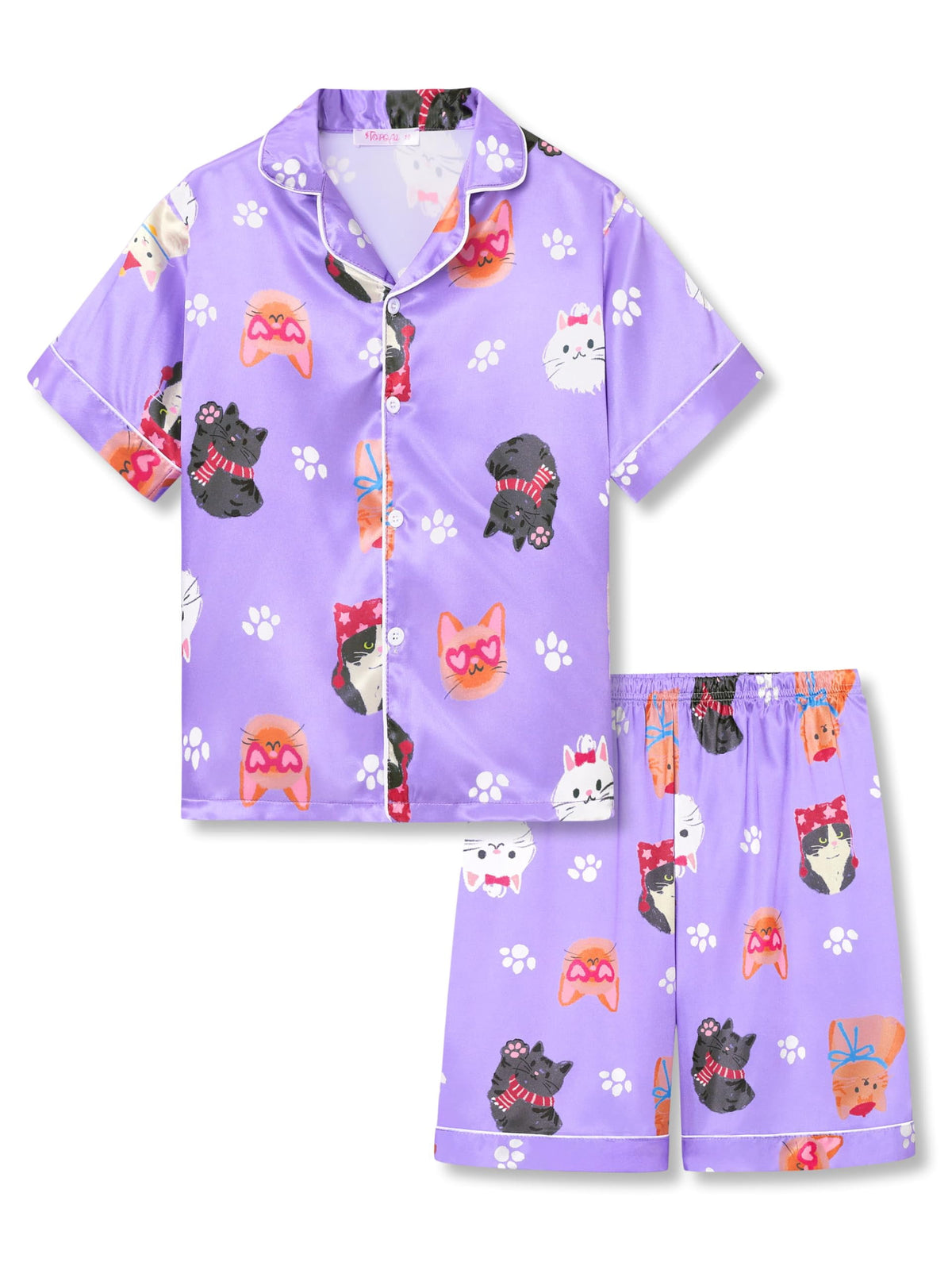 Topgal Satin Pajamas for Girls Beige & Pink Leopard 2 PC Short Sleeves Teen Girl Silky Nightwear Size 10 (Part 2 of 2)