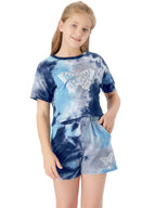 Topgal 100% Cotton Tie Dye Black & White Crop Top & Shorts Clothes Set Outfit for Big Girls Size 6