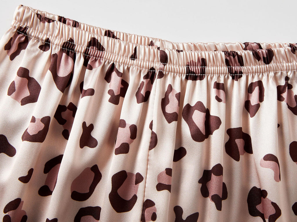 Topgal Satin Pajamas for Girls Beige & Pink Leopard 2 PC Short Sleeves Teen Girl Silky Nightwear Size 10 (Part 1 of 2)
