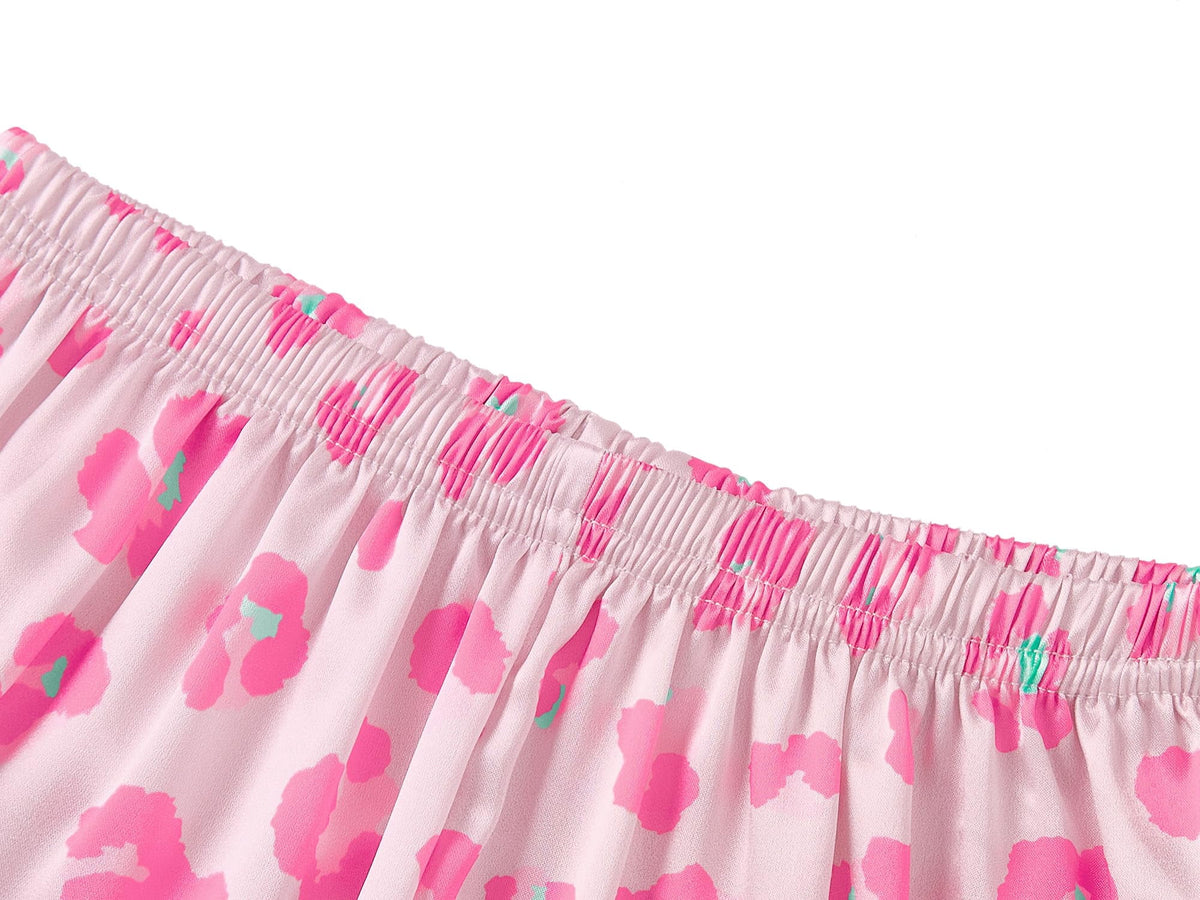 Topgal Satin Pajamas for Girls Beige & Pink Leopard 2 PC Short Sleeves Teen Girl Silky Nightwear Size 10 (Part 1 of 2)
