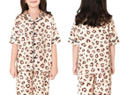 Topgal Satin Pajamas for Girls Beige & Pink Leopard 2 PC Short Sleeves Teen Girl Silky Nightwear Size 10 (Part 1 of 2)