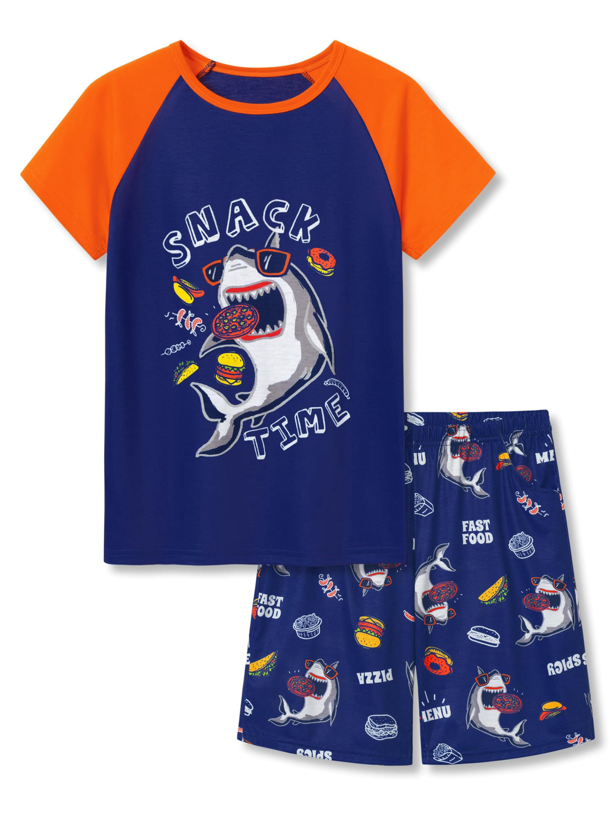 Topgal Kids & Big Boys Pajamas Comfy Navy 2 Piece Short Sleeves Top & Shorts Skate Board Trendy Sleepwear Set Size 10