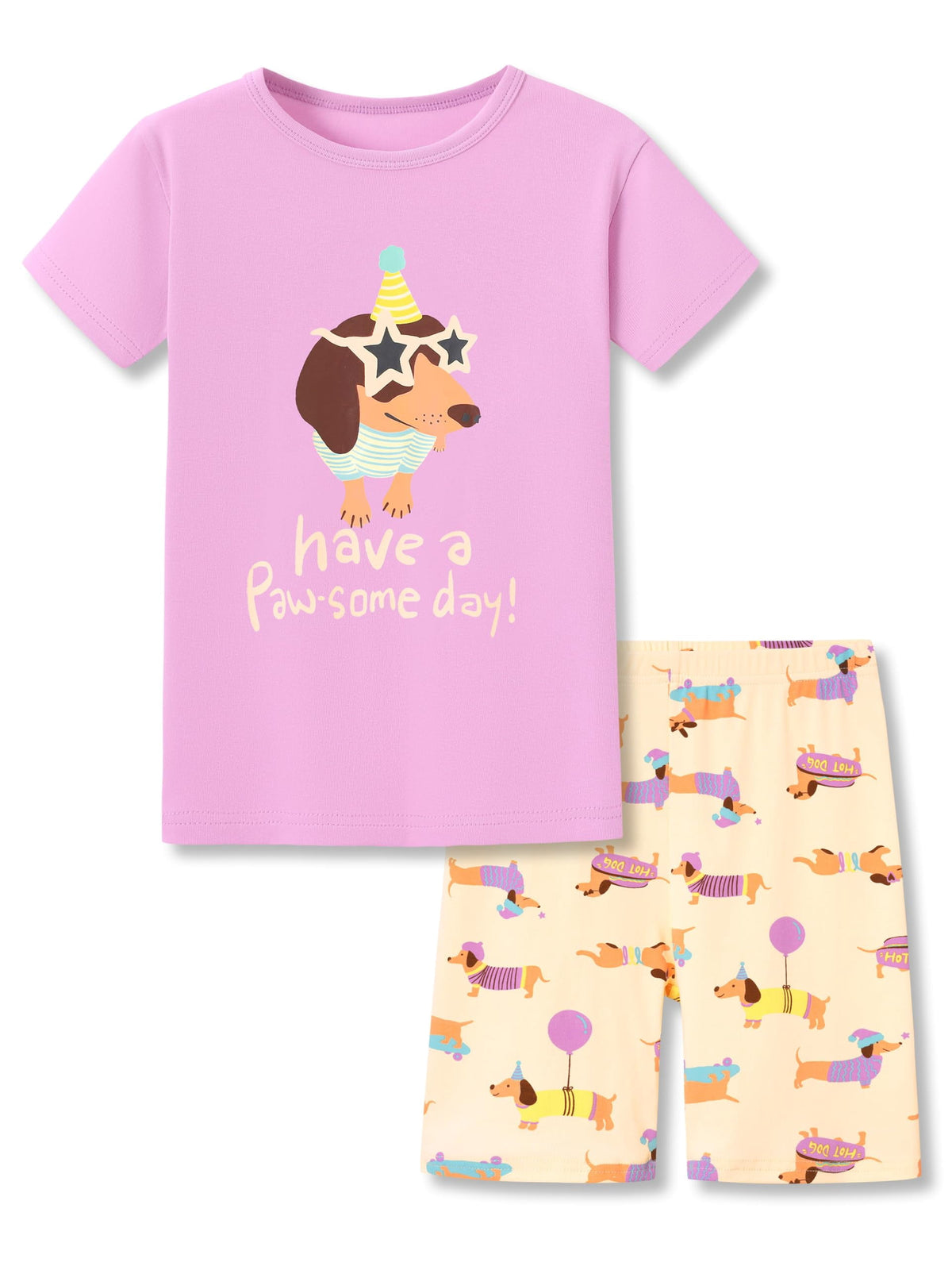 Topgal Girls Cotton Knit Pajamas Toddler Summer Top & Shorts Sung Fit Dog Pjs Orange Sleepwear Clothes Set Size 10