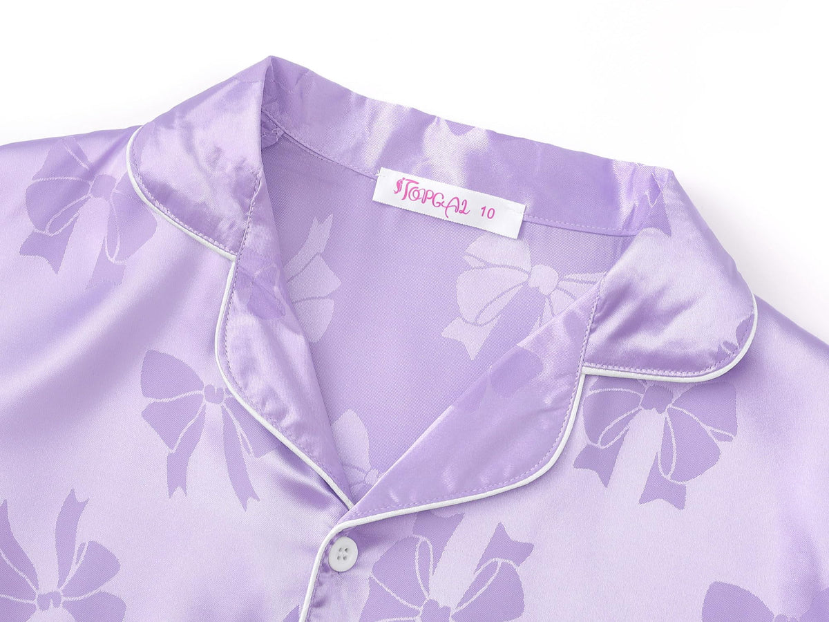 Topgal Satin Pajamas for Girls Beige & Pink Leopard 2 PC Short Sleeves Teen Girl Silky Nightwear Size 10 (Part 2 of 2)