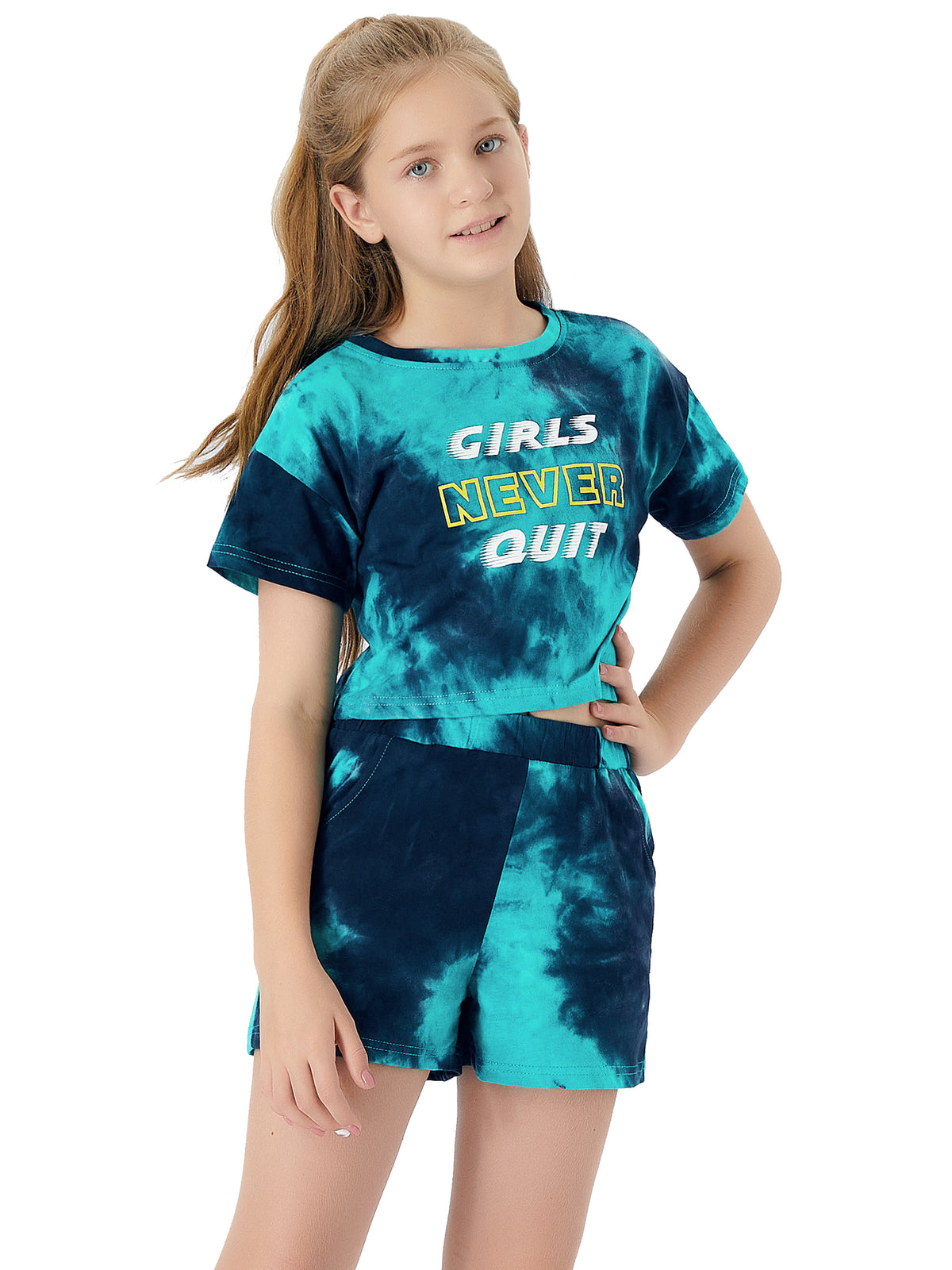 Topgal 100% Cotton Tie Dye Black & White Crop Top & Shorts Clothes Set Outfit for Big Girls Size 6