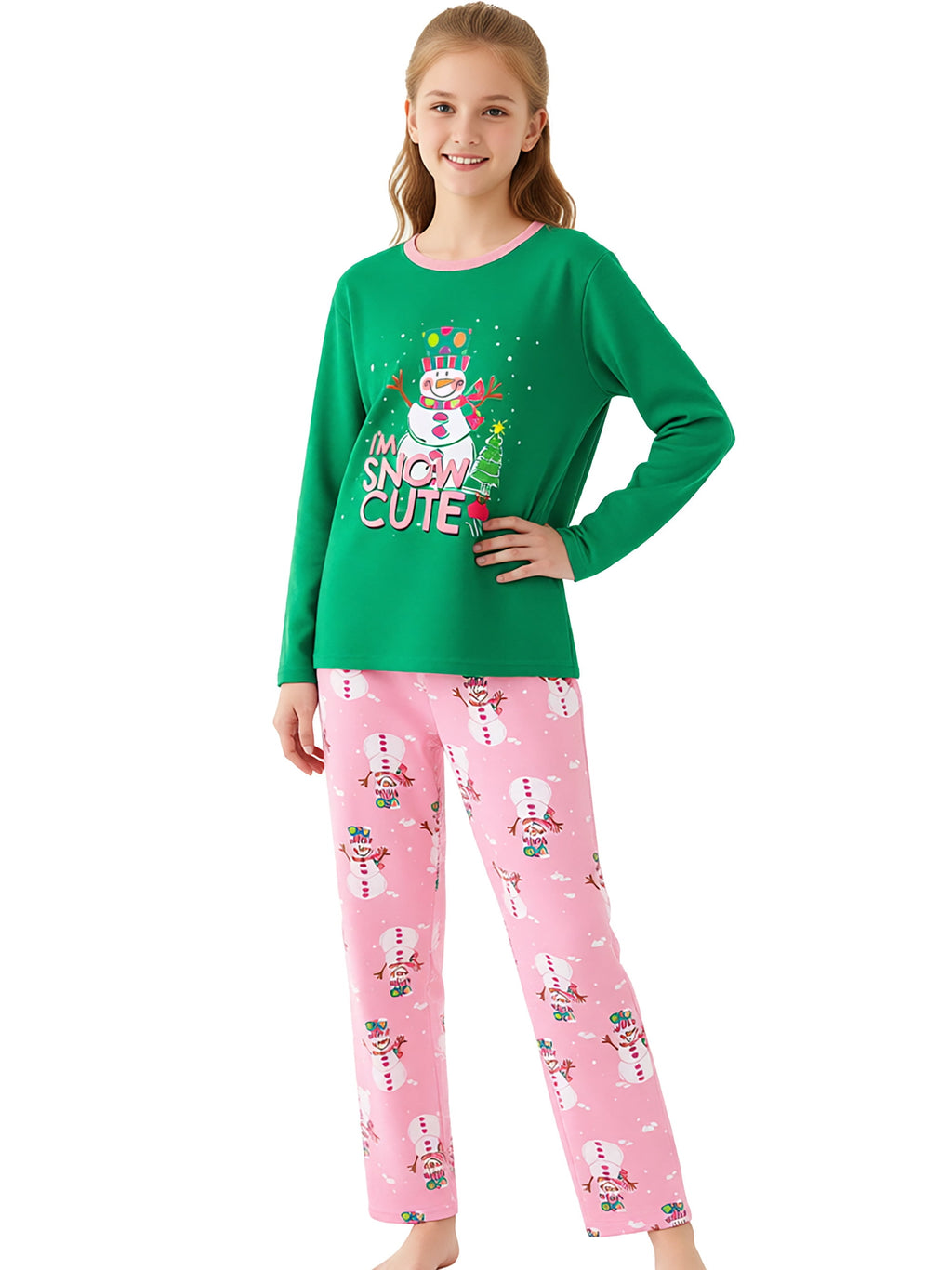 Topgal Soft Big Girls Christmas Pajamas 2-Piece Long Sleeve & Pants Snowman Jammie Set PJS for Tween Kids Size 10 (Part 1 of 2)