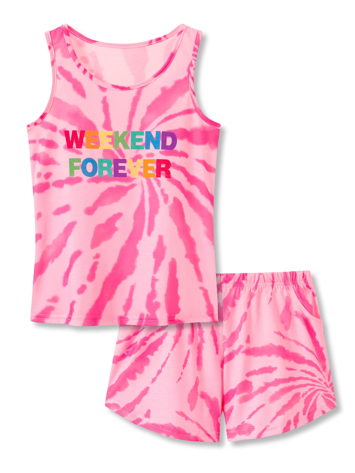 Topgal Tween Girls Pajamas Tie Dye Rainbow Unicorn Cotton Tank Top & Shorts PJS Size 18